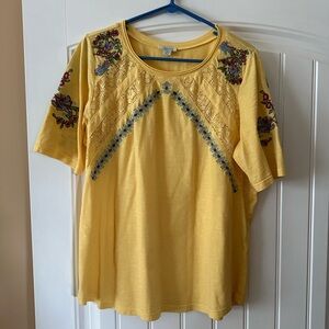 Sundance Yellow Relaxed Embellished Short Sleeve Top